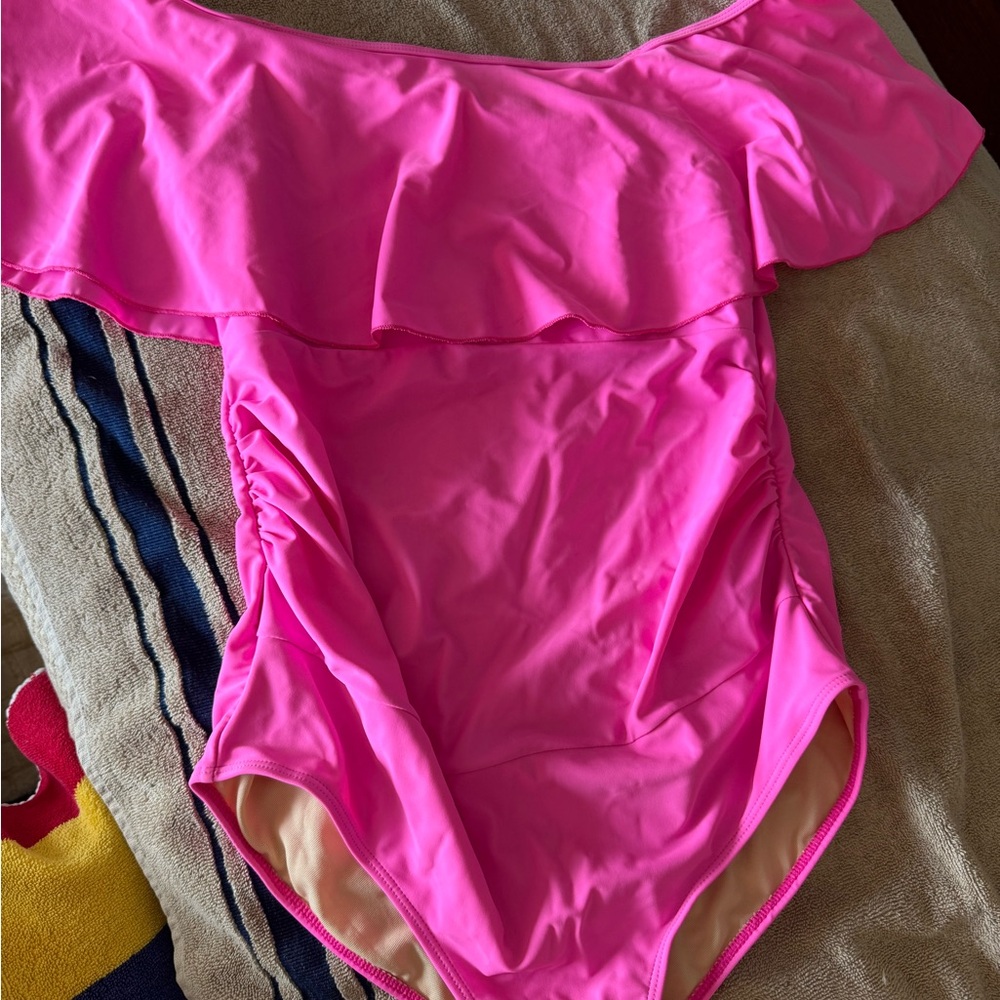 Maternity Pink Off the Shoulder One Piece Swimsuit